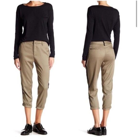 Rag & Bone Military Khaki Green Black Stripe Cuff Chino Pants Women’s Size 26 - Picture 1 of 11